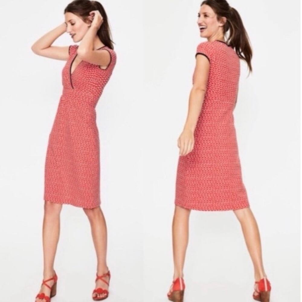 Boden Lola Faux Wrap Dress Orange White Wave Print Short Sleeve Jersey Size 10P